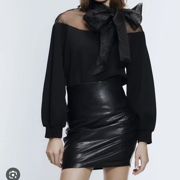 Zara Organza Tie neck Sweatshirt - Picture 1 of 4